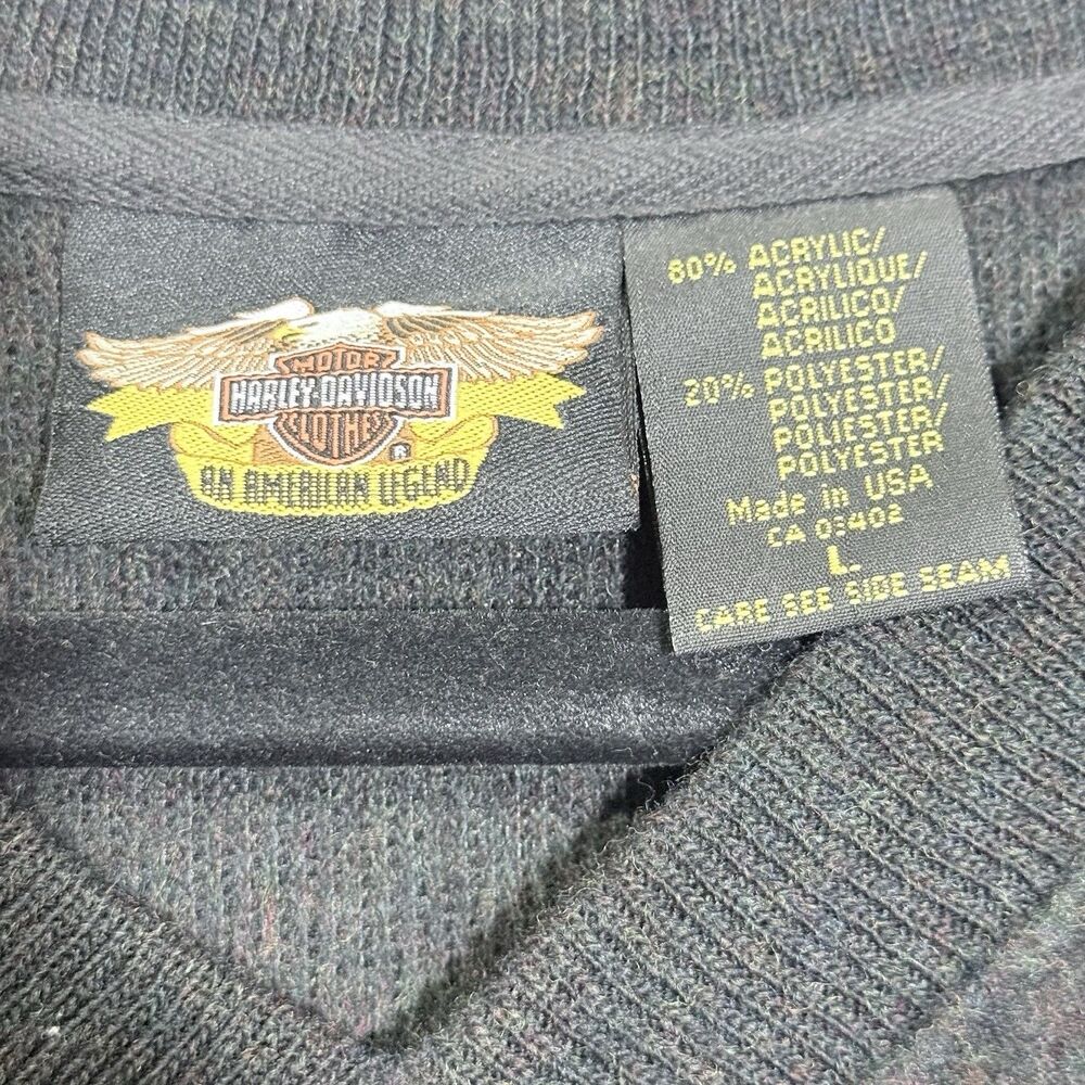 Vintage Harley Davidson Black Deep Pile Fleece V-Neck Sweatshirt Men's L 90s Y2K - Picture 3 of 9